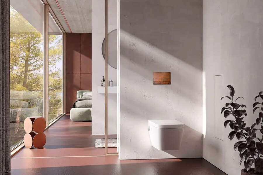 Клавиша смыва Tece TECEsquare II сатин красный позолоченный 9240848 (детальная фотография), слив эконом-стандарт с двумя клавишами