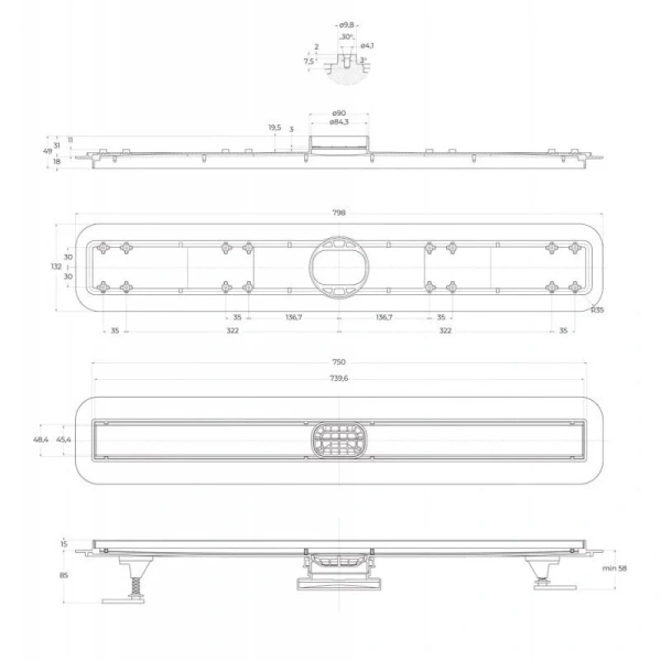Душевой лоток BelBagno Luce 80 см белый матовый BB-LD-LUCE-80-BIANCO (детальная фотография), душевой лоток