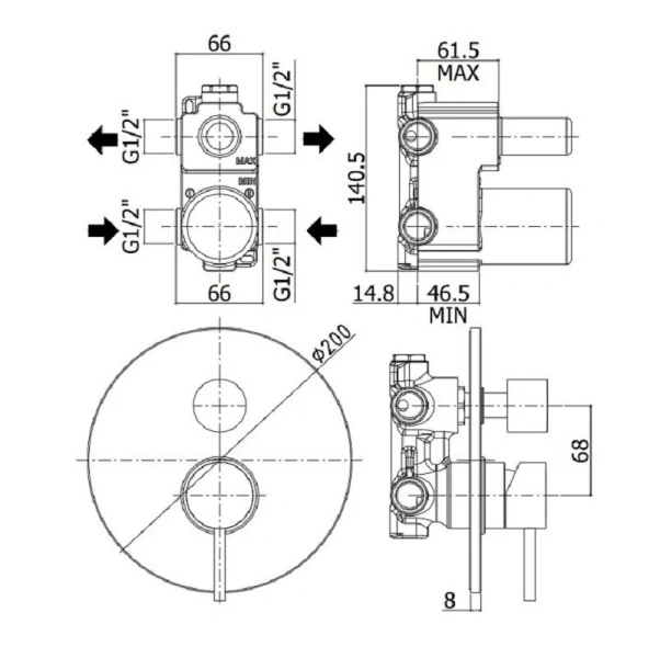 Смеситель для душа Paffoni Light черный матовый LIG018NO (детальная фотография), для душа