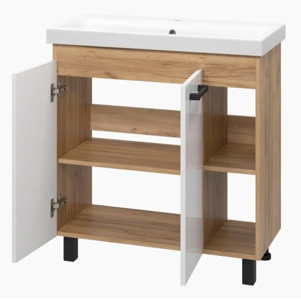 Тумба с раковиной напольная Misty Крафт 80 см с дверцами (детальная фотография), 80 см