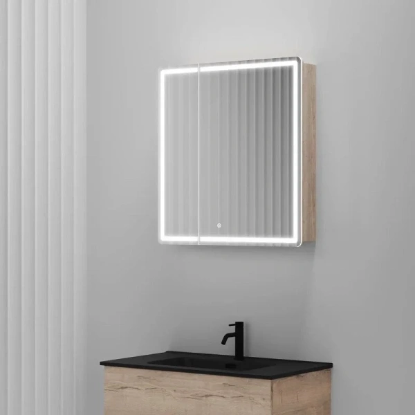 Зеркальный шкаф с подсветкой Sancos Mirror 70 см дуб галифакс натуральный MI70EG (детальная фотография), 70 см