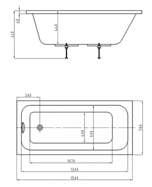 Ванна акриловая Azario Bella AV.0020150 150 x 70 см, белая (детальная фотография), акриловые