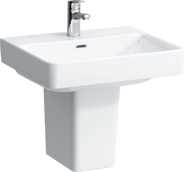 Раковина Laufen Pro S 55 см с 1 отверстием для смесителя, с отверстием перелива 8.1096.2.000.104.1 (детальная фотография), подвесные, на полупьедестал, на пьедестал, пристенные
