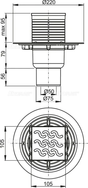 Душевой трап Alcaplast APV 22 см хром APV203 (детальная фотография), душевой трап