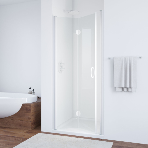 Душевая дверь профиль белый стекло шиншилла Vegas-glass GPS 85 01 02 L (детальная фотография)