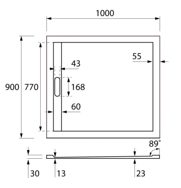 Душевой поддон Cezares Tray 100х90 см из искусственного мрамора TRAY-AS-AH-100/90-30-W (детальная фотография), низкие до 15 см