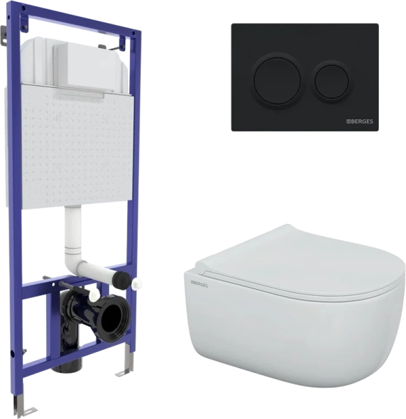 Унитаз с инсталляцией BERGES Ego кнопка черная Soft Touch 043311 (детальная фотография)