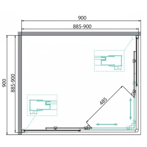 Душевой уголок BelBagno Due 90x90 см стекло прозрачное DUE-A-2-90-C-Cr (детальная фотография), квадратные