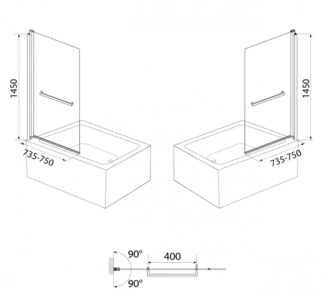 Шторка для ванны IDDIS Slide SLI5 75х145 см распашная (детальная фотография), современные, hi-tech