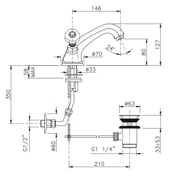 Смеситель для раковины, золото, Nicolazzi Teide 1932GO15 (детальная фотография), для раковины