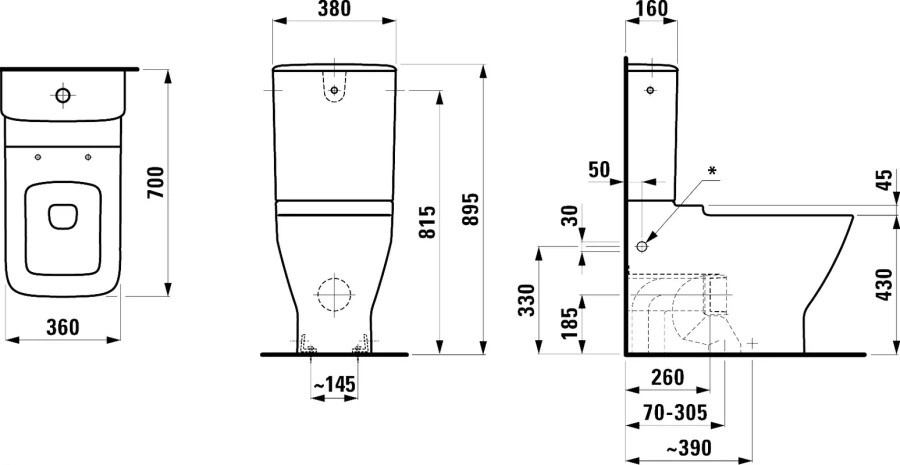 Унитаз компакт Laufen Palace 8.2470.6.000.000.1 ободковый (детальная фотография), белые