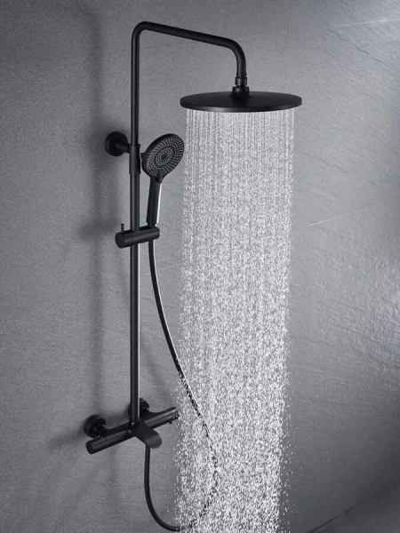 Душевая стойка Vincea Esse черная VSFS-1E1TMB (детальная фотография), с тропическим душем