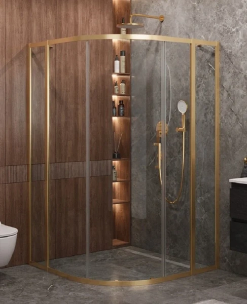 Душевой уголок Cezares Molveno 120х120 см стекло прозрачное профиль золото MOLVENO-R-11-90+30-C-BORO-IV (детальная фотография)