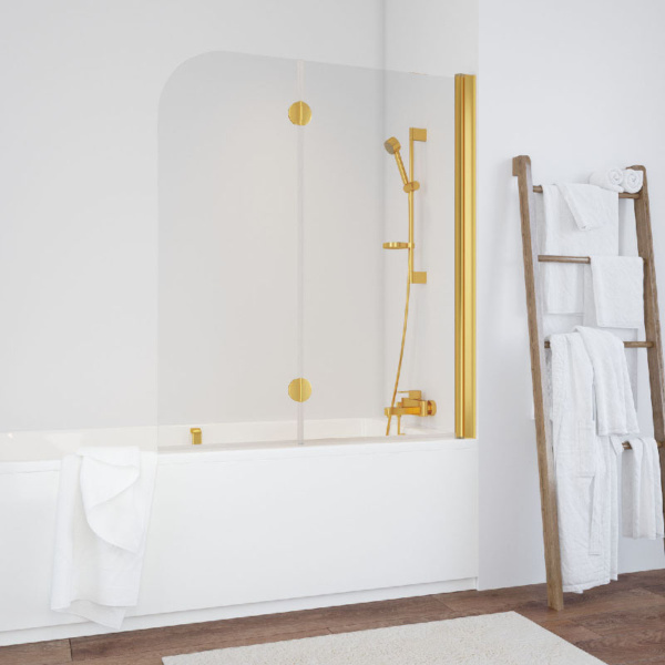 Душевая шторка на ванную профиль золотой стекло прозрачное Vegas-glass E2V 120 09 01 R (детальная фотография)