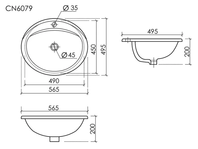 Раковина Ceramica Nova Sun 56.5 см встраиваемая CN6079 (детальная фотография), современные, hi-tech
