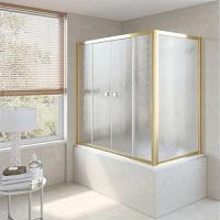 Душевая шторка на ванную профиль золотой стекло шиншилла Vegas-glass