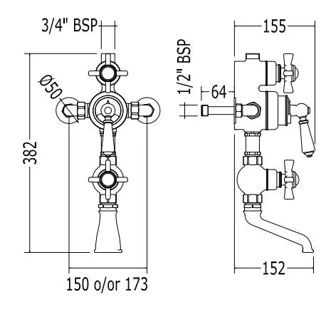 Смеситель для ванны и душа термостатический Devon&Devon MARF60 (детальная фотография), для ванны