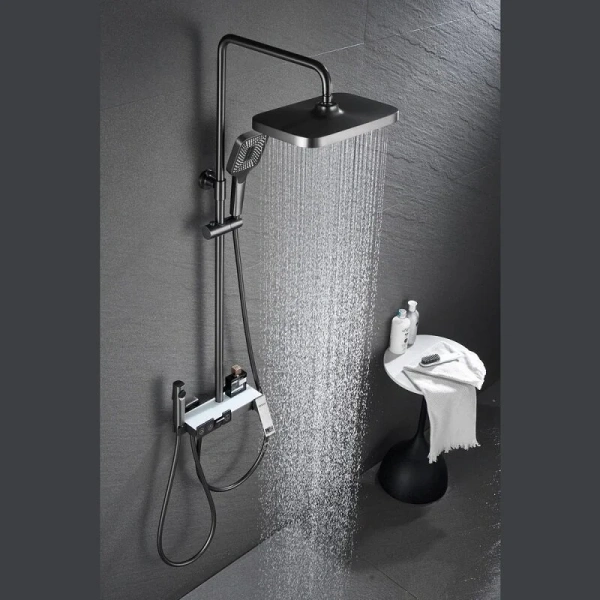 Душевая стойка Black&White Universe оружейная сталь 5012MG (детальная фотография), с изливом