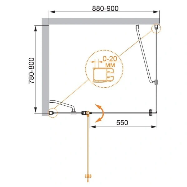 Душевой уголок Cezares Elena 90x80 см правый рифленое стекло ELENA-W-AH-1-90/80-P-Cr-R (детальная фотография), прямоугольные