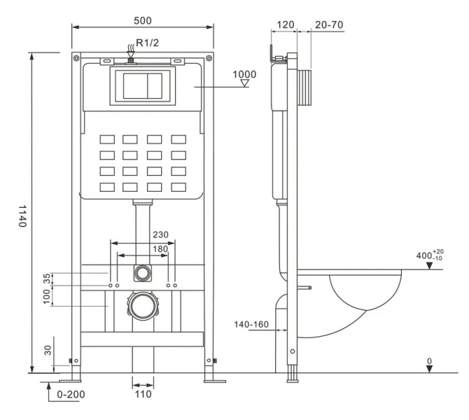 Унитаз с инсталляцией Abber BEQUEM черный матовый AC1100MB-AC0105-AC0121MB (детальная фотография), с инсталляцией