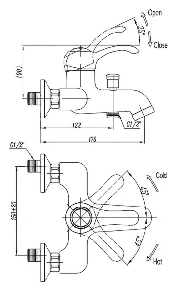 Смеситель для ванны Cezares Lira хром LIRA-C-VDM1-01 (детальная фотография), для ванны