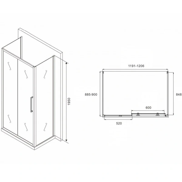 Душевой уголок Abber Schwarzer Diamant AG30120H-S90-S90 120x90 см пристенный (детальная фотография), прямоугольные