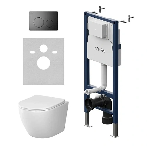 Унитаз с инсталляцией Am.Pm Like с черной клавишей - фото 1