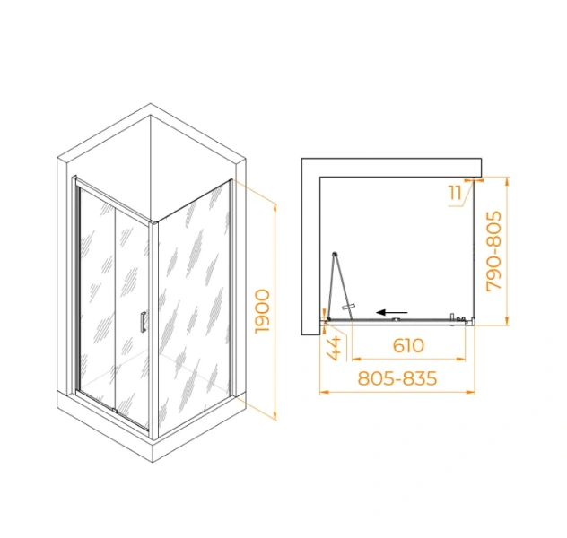 Душевой уголок RGW Passage PA-132 80х80 см профиль хром 060813288-11 (детальная фотография), квадратные