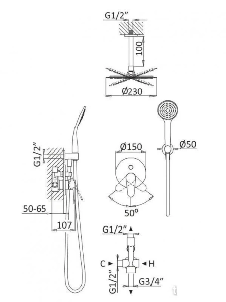 Душевой комплект Cezares сатин CZR-B-DSIS-ST (детальная фотография), душевые комплекты, наборы