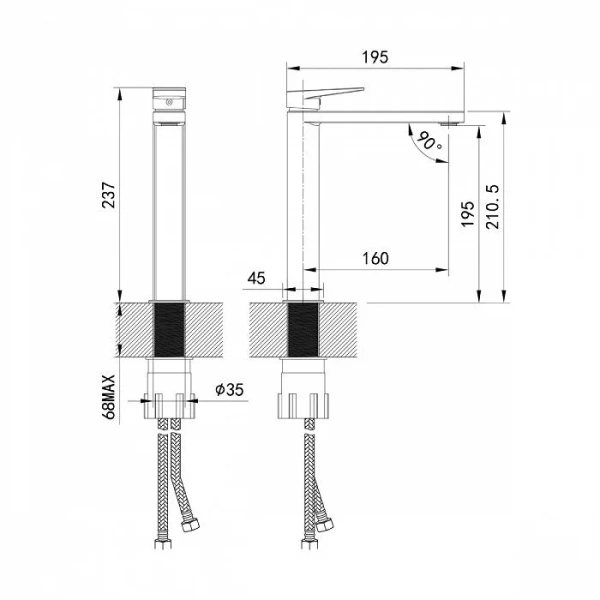 Смеситель для раковины IDDIS Bridge высокий BRDSB01i01 (детальная фотография), для раковины