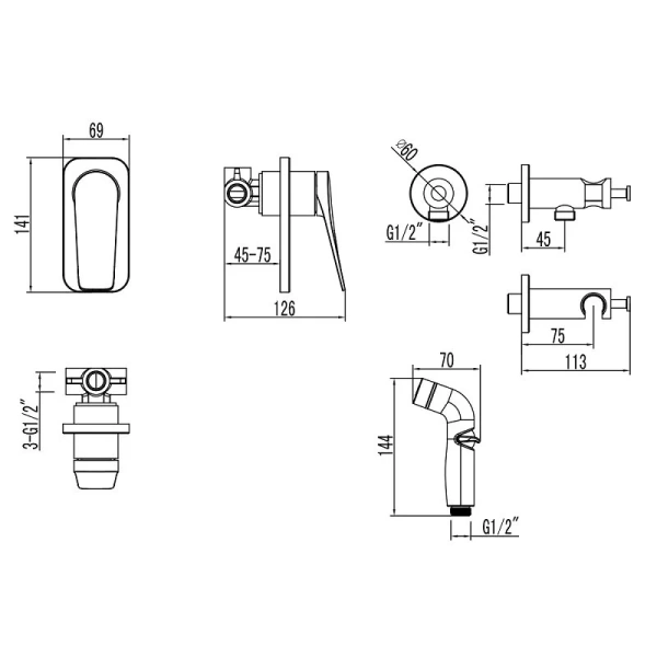 Гигиенический душ с смесителем Lemark Bronx черный LM3719BL (детальная фотография), для туалета