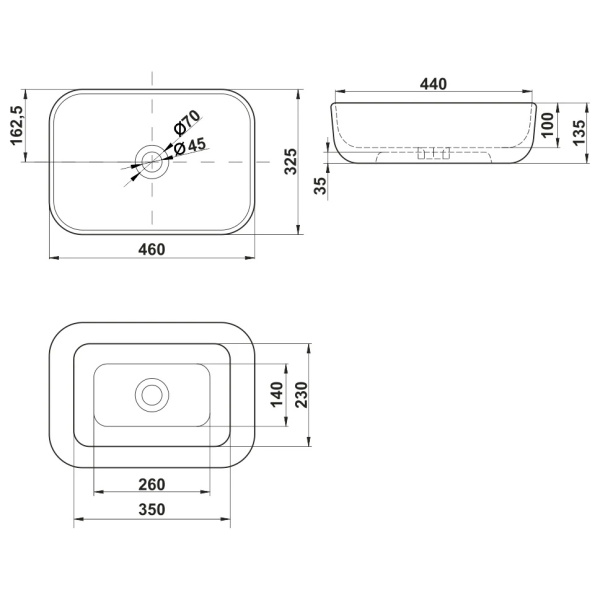 Схема (детальная фотография), в форме чаши, прямоугольной формы