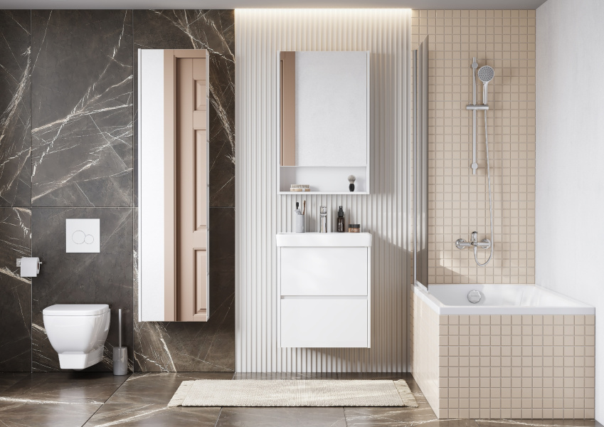 Тумба под раковину подвесная Акватон Сканди 55 см белая матовая/белая глянцевая 1A251701SD010 (детальная фотография), в наличии