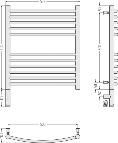 Полотенцесушитель электрический Сунержа Богема 3.0 50х60 см левый, черный матовый 31-5802-6050 (детальная фотография), лесенка, вертикальные