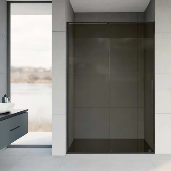 Душевая дверь в нишу Vincea Arno 120 см профиль черный стекло тонированное VPS-1A120CGB (детальная фотография)