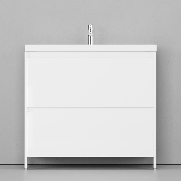 Тумба с раковиной напольная Velvex Klaufs tnKLA.90.2Y-61 90 см с двумя ящиками (детальная фотография), современная, hi-tech