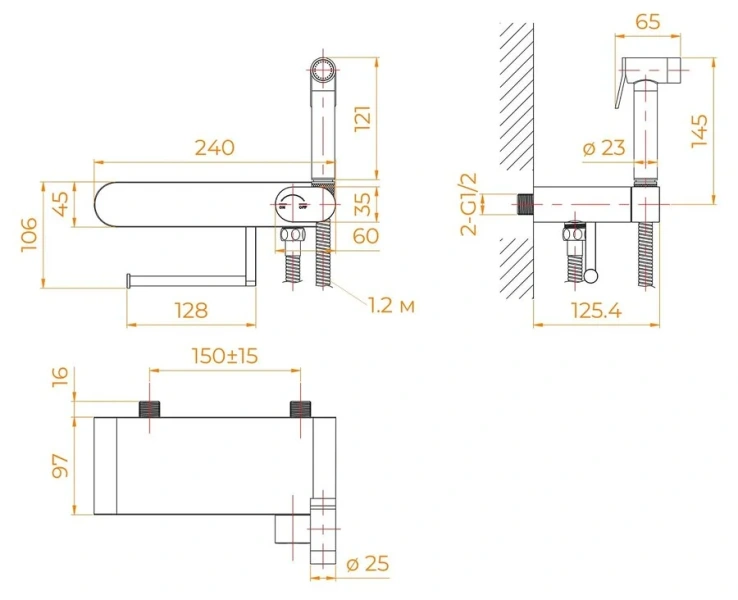 Гигиенический душ со смесителем RGW Shower Panels SP-222B черный 581408222-04 (детальная фотография), для туалета