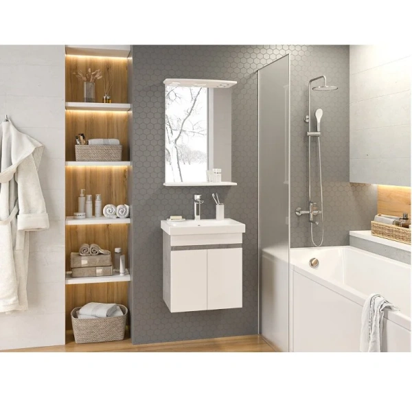 Тумба с раковиной подвесная Misty Ронда 80 см ЛДСП (детальная фотография), современная, hi-tech