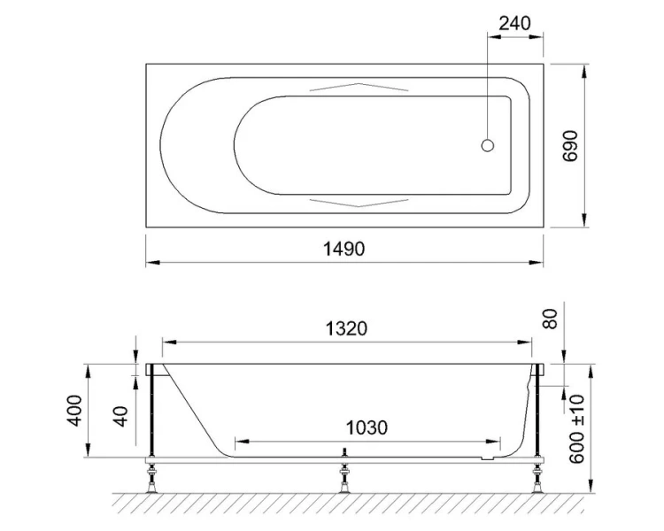 Ванна гидромассажная Royal Bath Tudor RB407700ST, 149 x 69 см, белая (детальная фотография), акриловые
