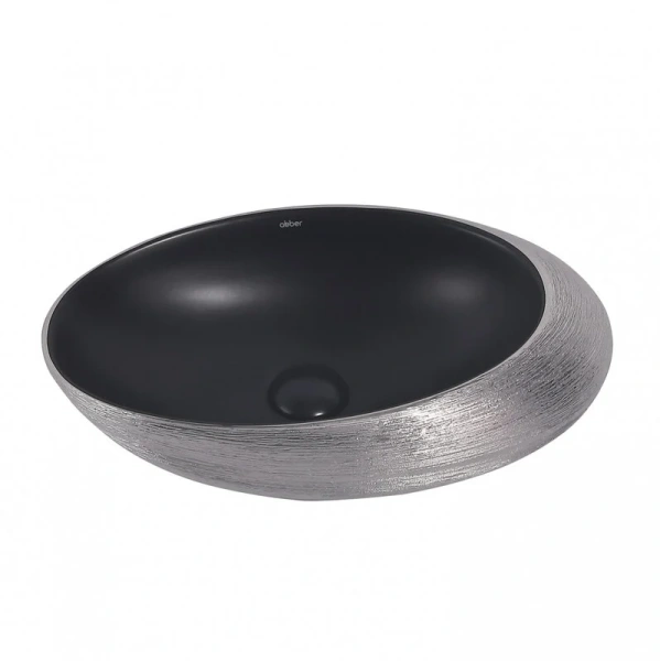 Раковина Abber Bequem 49 см черная матовая с серебром AC2107BS (детальная фотография), накладные (на столешницу), пристенные