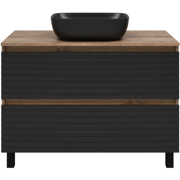 Тумба под раковину напольная Brevita Dakota 100 см дуб галифакс олово, черный кварц DAK-07100-19/02-2Я (детальная фотография), современная, hi-tech