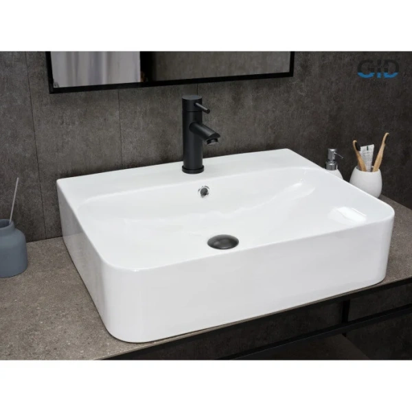 Раковина GID Geometrico N9258 60 см белая 51218 (детальная фотография), в форме чаши, прямоугольной формы