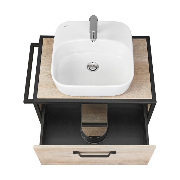 Тумба под раковину подвесная Акватон Лофт Фабрик 65 см дуб эндгрейн 1A242301LTDU0 (детальная фотография), подвесная, пристенная