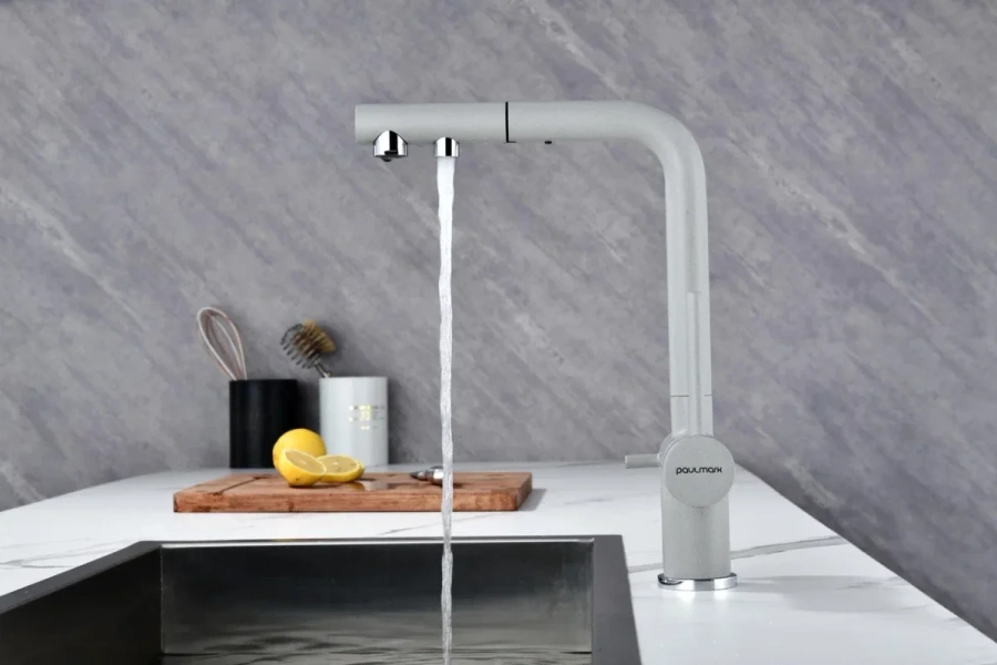 Смеситель для питьевой воды Paulmark Serpentine серый дым Se213222-GRS (детальная фотография), на мойку, на столешницу