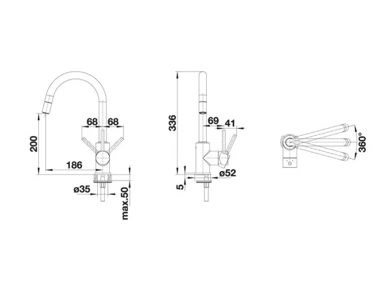 Смеситель для кухни антрацит Blanco Mida-S 521455 (детальная фотография), для кухни