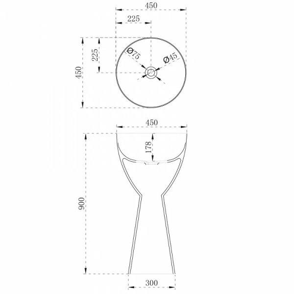 Раковина напольная Abber Stein с донным клапаном AS2507 (детальная фотография), современные, hi-tech