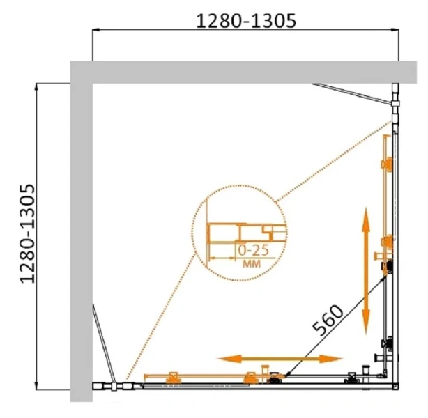 Душевой уголок Cezares Molveno 130х130 см стекло прозрачное профиль оружейная сталь MOLVENO-A-22-100+30-C-GM-IV (детальная фотография), квадратные