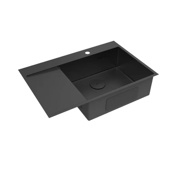 Мойка для кухни Lemark Kezadra 78 см чёрный матовый, левая 9932152 (детальная фотография), с одной основной чашей