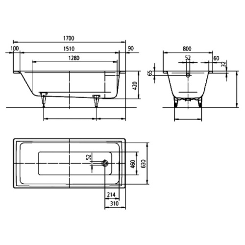 Ванна стальная Kaldewei Puro mod. 691 170x80 см с покрытием Easy-Clean и полный Anti-SlIp 259134013001 (детальная фотография), 170x80 см