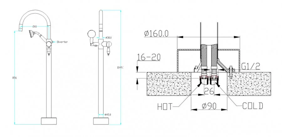 Смеситель для ванны Boheme Brillante с душем 269 (детальная фотография), для ванны